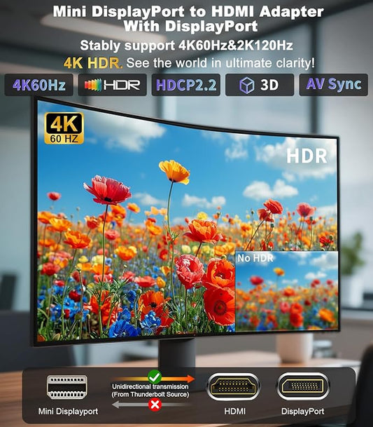 Mini DisplayPort to HDMI Adapter with DisplayPort for Dual Monitor, Thunderbolt 2 to HDMI and DP Female Splitter Extended Display Adapter, Compatible with MacBook Air, Mac iMac, Surface Pro