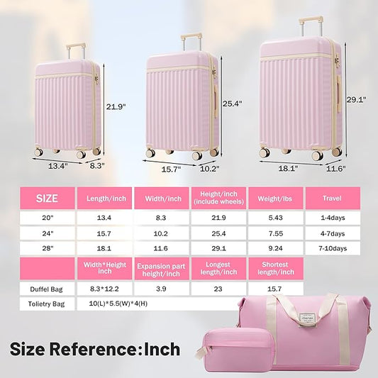 Merax Luggage Sets 3 Piece, Durable Hardshell Suitcase with Double Spinner Wheels and Handle Bags,Lightweight Carry on Luggage with TSA Lock,20+24+28,Pink