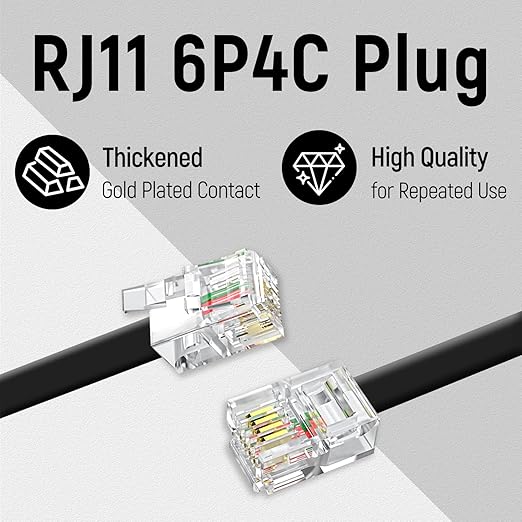 Uvital Telephone Extension Line Cord Cable Wire, 100 FT Black Long Phone Extension Line, RJ11 6P4C Phone Cord for Landline/Fax Machine/Home/Office
