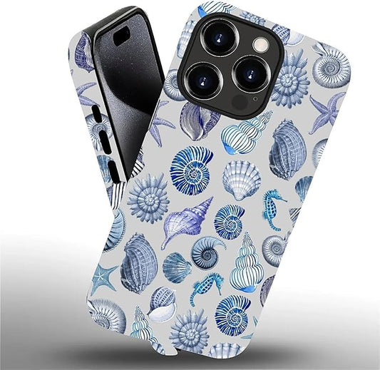 Case for iPhone 15 Pro Max,Summer Beachy Seashell for Woman Men Full Body Protective Cover Shockproof 2 in 1 Silicone + Hard PC Case for iPhone 15 Pro Max