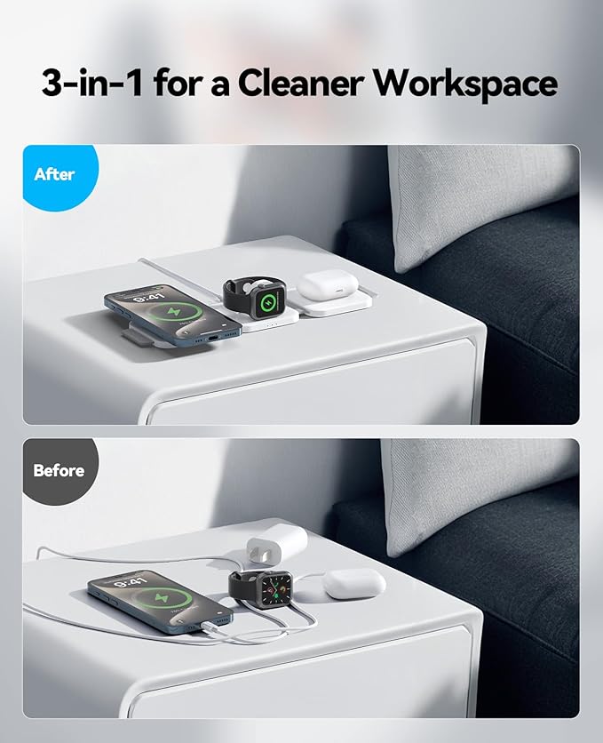 2Pack 3 in 1 Charging Station for Apple Multiple Devices Foldable Magnetic Fast Wireless Charger Dock, Travel Charging Pad for iPhone 17 16 15 14 13 12 Series Apple Watch Series & AirPods 4/3/2/Pro