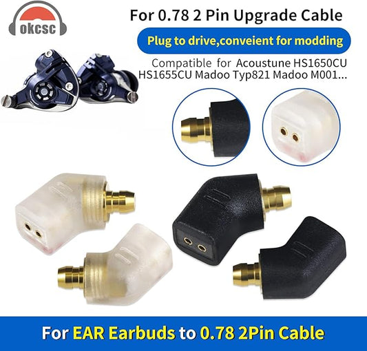okcsc Ear Male to Flat 0.78 2PIN Female Headphone Adapter for Ear Earbuds to 0.78 2PIN Cable for Pentaconn Ear PE Mini Adapter for Acoustune HS1650CU HS1655CU 1670SS HS1695Ti HS2000MX 1 Pair Black