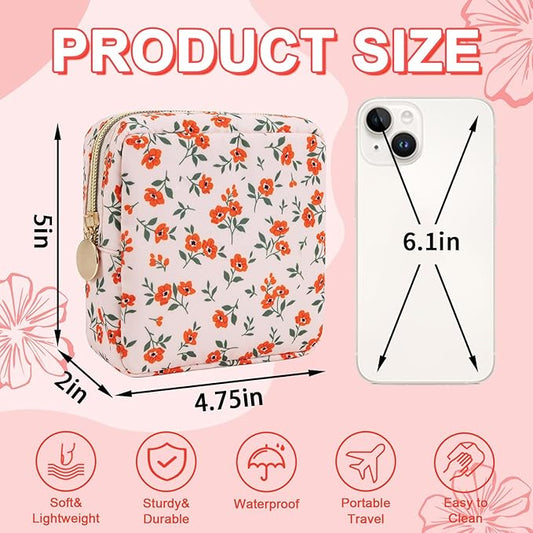 Waterproof Mini Floral Makeup Bag Pouch for Purse,Nylon Flower Cosmetic Travel Bag Small Preppy Toiletry Organizers Bag for Women Girl,Cute Zipper Pouch Coin Purse for Work(Mini Pink-Flowers)