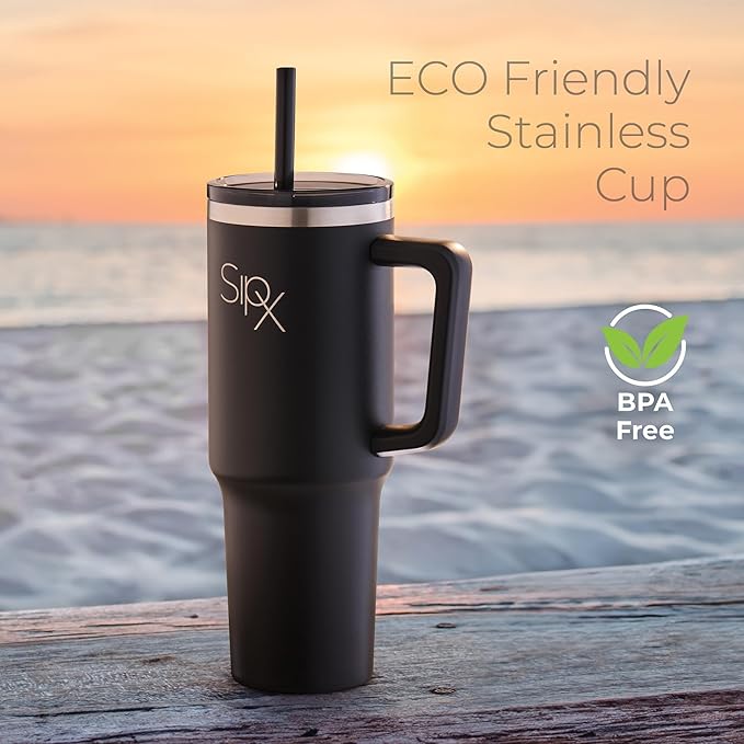 SIPX™ Insulated Tumbler With Lid And Straw, 40oz. Tumbler With Handle Keeps Cold 12 Hours, Water Bottle Thermos With Lid, BPA-Free Reusable Insulated Coffee Tumblers, Travel Mug Great For Beach Party