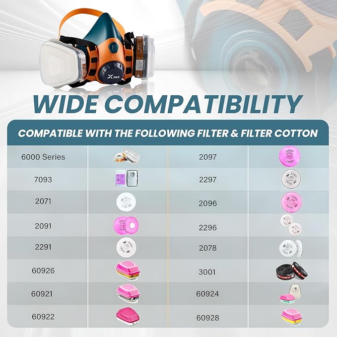 XPRO Reusable Silicone Half Face Respirator Mask with Filters - Gas Mask for Welding, Woodworking, Spray Paint, Dust, Chemical & Pollen Protection