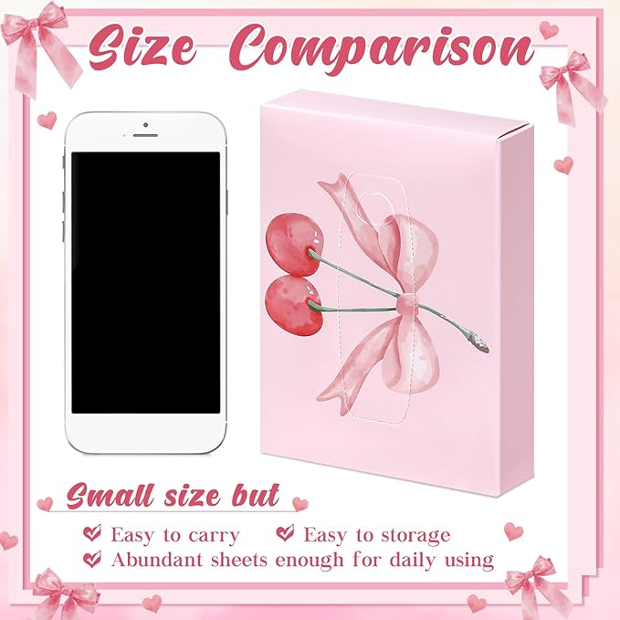 TaoBary 24 Packs Pink Bow Small Boxes of Tissues Flower Car Facial Tissue Boxes Disposable Tissue Packs Cube Facial Tissues 2 Ply 960 Sheets for Holiday Party Bathroom Office Floral Home Decor