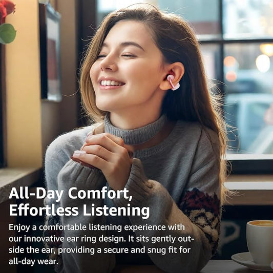 TOZO OpenEarRing True Open Ear Headphones, Lightweight Comfort Open Ear Clip Wireless Earbuds, 40H Play Bluetooth 5.4 Headphones with Smart Digital Display Design Fit Sports Running, Workout Rose Gold