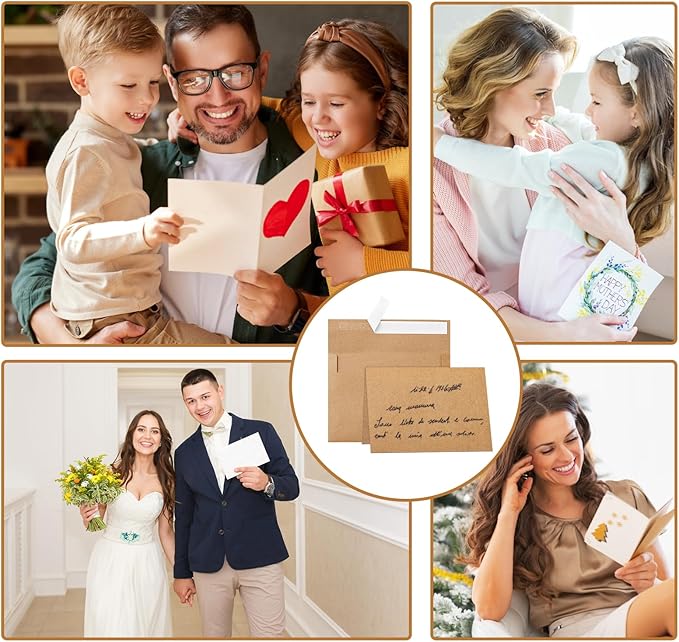 100 Packs Blank Brown Note Cards and Envelopes 4 x 6 Heavyweight Folded Cardstock and A4 Envelopes Printable Self Seal for DIY Greeting Cards, Wedding Invitations, Thank You Card, Birthday