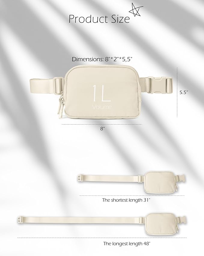 ODODOS Unisex Mini Belt Bag with Adjustable Strap Small Fanny Pack for Workout Running Traveling Hiking, Eggshell