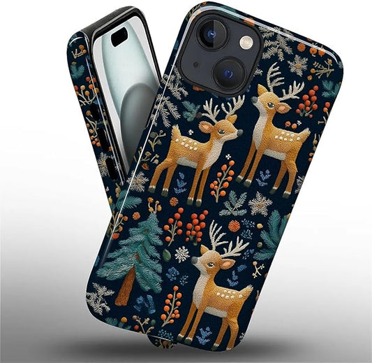 Case for iPhone 15 Case,Cute Christmas Reindeer Design - Hybrid Dual Protection Silicone + Hard PC Shockproof Full Body Cover Slim Anti-Scratch Protective Case for Men Women