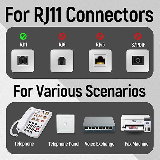 Uvital Telephone Extension Line Cord Cable Wire, 100 FT Black Long Phone Extension Line, RJ11 6P4C Phone Cord for Landline/Fax Machine/Home/Office