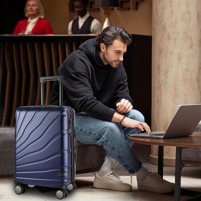 VANKEAN Carry On Luggage with Spinner Wheels & TSA Lock, Expandable Fashionable Hard Shell Suitcase airline approved,20 Inch Carry-On,Navy