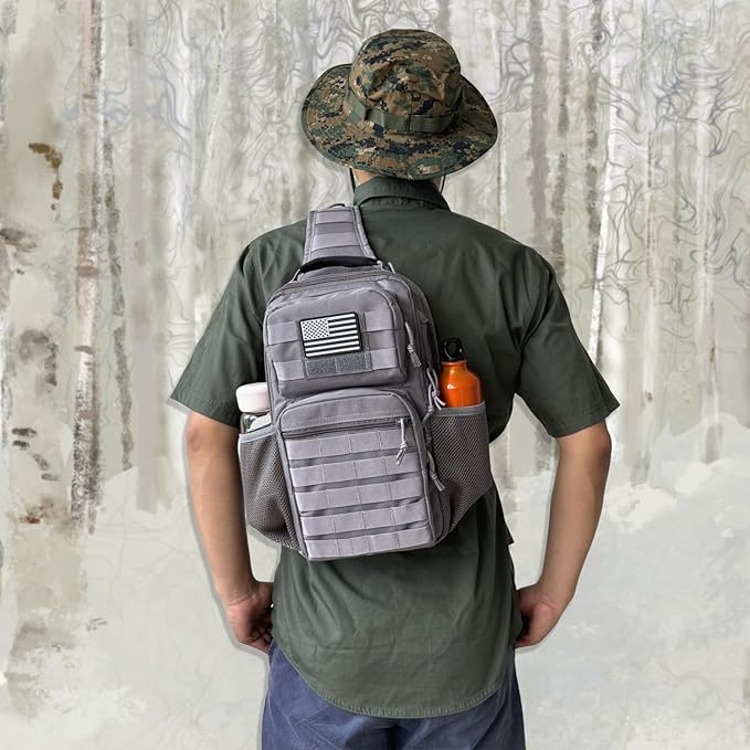 Tactical Shoulder Sling Bag, Small Chest Pack, 13L Backpack for Men Outdoor Sports, Grey
