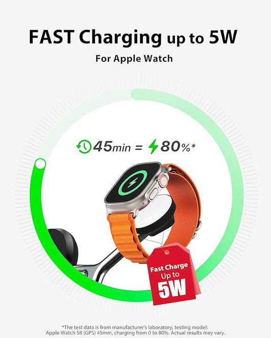 3-in-1 Wireless Charging Station for Apple Devices - Fast Charging Station for iPhone and Watch with MagSafe, Stable Charger Stand for iPhone 12-15 & iPhone 16 & iWatch & AirPods, Adapter Not Included