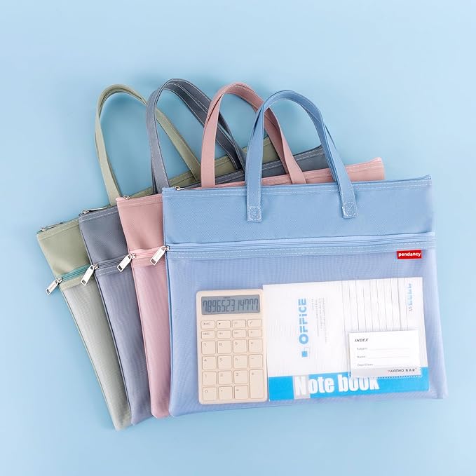 Pendancy Mesh Zipper Pouch A3 Size, Large Double Pocket Waterproof File Bag with Handle, 13x17 in Foldable Document Storage for Puzzle Project/Cross Stitch/Travel/Office(Advanced Gray)