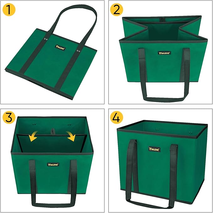 BALEINE 3Pk Reusable Grocery Bags, Foldable Shopping Bags for Groceries with Reinforced Bottom & Handles (Green)
