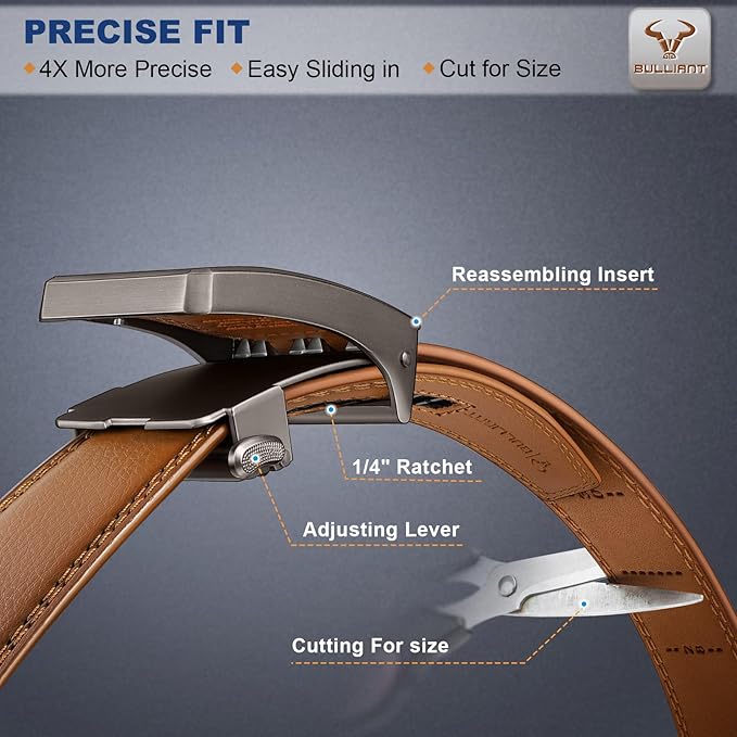 BULLIANT Men Ratchet Belt 2 Pack, Click Sliding Leather Belt Adjustable for Gift Men Dress Casual Jeans 1 3/8,Cut for Fit