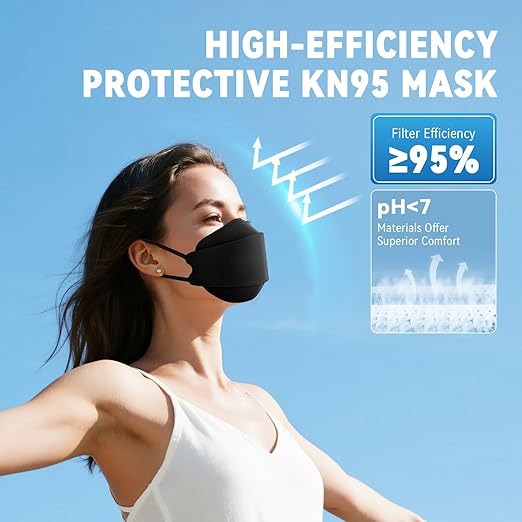 akgk KN95 Face Masks 50 Pack, Individually Wrapped, 5-Ply Disposable Black Face Mask Against PM 2.5 Smoke and Dust