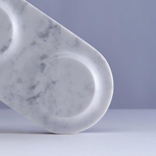 Einova Dual Classic Stone – Dual Wireless Charging Pad in Genuine Marble, Designed in Italy, Integrated 6 ft USB-C Cable, Smartphones, Wireless Earbuds, Smartwatches – White Carrara Marble