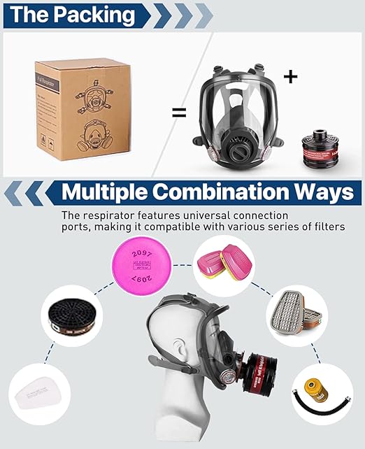 Gas Masks Survival Nuclear and Chemical - Full Face Respirator Mask With 40mm Activated Carbon Filter, Reusable Respirator Mask With Filters For Chemicals, Vapors, Paint, Welding,Spray Painting