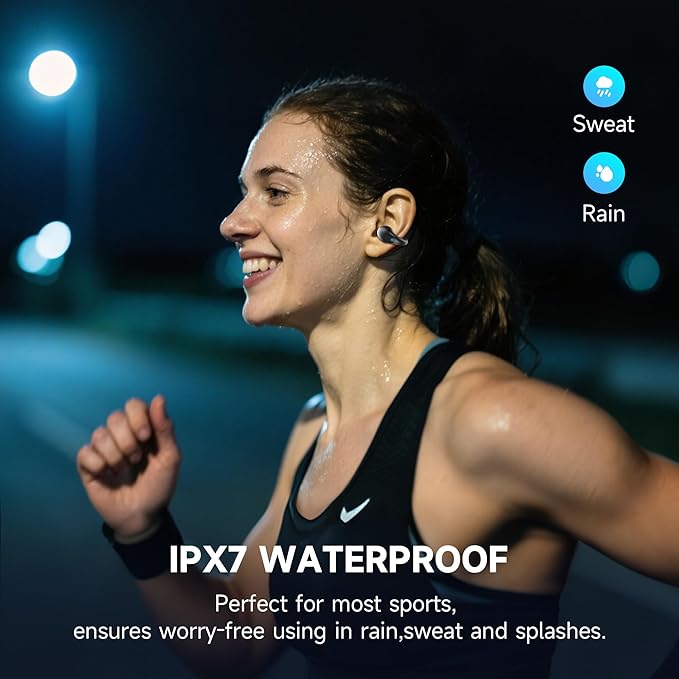 Open Ear Earbuds Wireless Bluetooth 5.3 Flexible Clip On Open Ear Earbuds with 36H Playtime LED Display Bone Conduction IPX7 Lightweight Fit for Every Ear, Sport, Workout