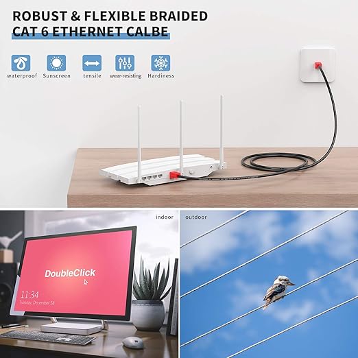 XXONE 200ft Cat6 Ethernet Cable - 26AWG Heavy-Duty, Waterproof & Direct Burial, Outdoor LAN Cable - Compatible with Network Adapters, Hubs, Switches, Routers (RJ45 Connector)