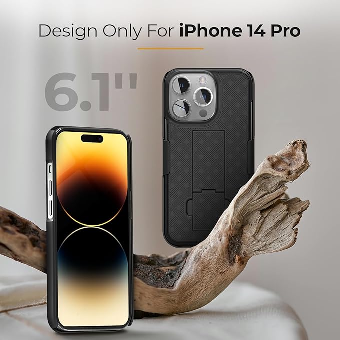 MOTIVE iPhone 14 Pro Holster Case, Belt Clip Shell Combo, Slim Rugged Drop Shockproof Protective Cover with Kickstand (6.1" Pro) | Ranger Series