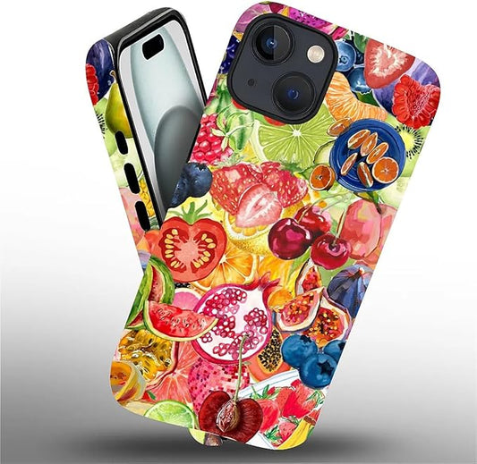 Case for iPhone 15 Plus,Summer Fruit Collage for Woman Men Full Body Protective Cover Shockproof 2 in 1 Silicone + Hard PC Case for iPhone 15 Plus