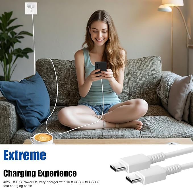 45W USB C Charger for Samsung Charger Fast Charging,Super Fast Android Phone Charger,2Pack Type C Chargers Block Long 10FT Type C Charging Cable for SamsungGalaxy S25 Ultra/S25/S24+/S23/S22+/S21/S20