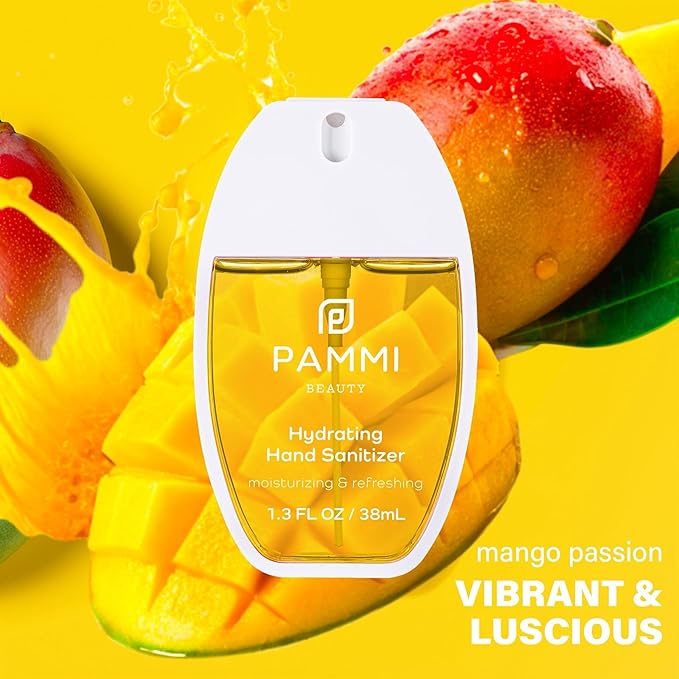 PAMMI Hand Sanitizer Spray Travel Size - Mini Scented Hand Sanitizer Spray Quicky Dry, Pocket Scented Hand Saniztier - 600-Sprays (2 Packs (Mango))