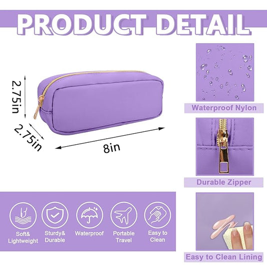 Small Pencil Case Makeup Bag for Purse, Cute Pencil Pouch Preppy Nylon Makeup Brush Bag with Zipper, Girls Portable Stationery Storage Case Small Pen Bag for Office School College(Slim-Grape)