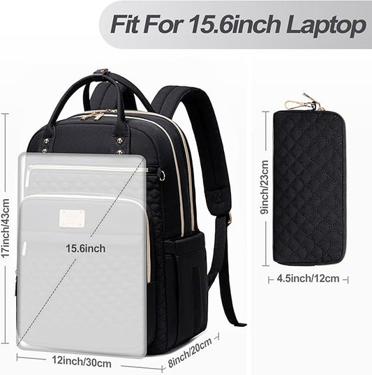 Laptop Backpack for Women,15.6 Inch Laptop Backpack for Work,Water Resistant Travel Backpack,College Bookbag with Wallet