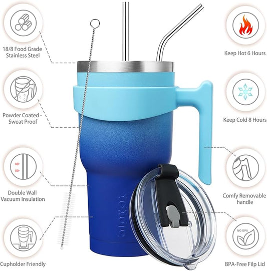 BJPKPK 30 oz Stainless Steel Insulated Tumbler Cups With Handle And Straw And Lid,Sky
