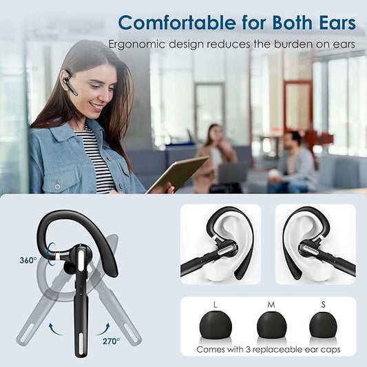 Bluetooth Headset, Wireless Bluetooth Earpiece V5.0 Hands-Free Earphones with Built-in Mic for Driving/Business/Office, Compatible with iPhone and Android (Black)