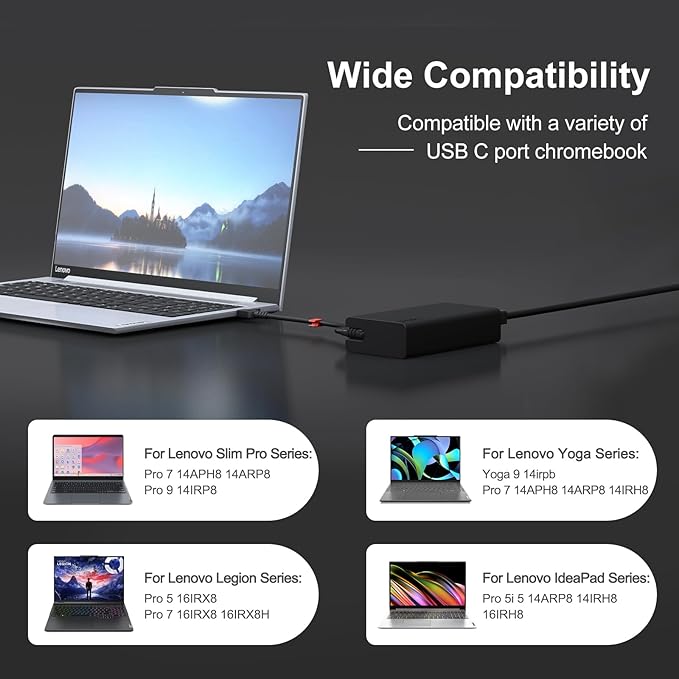 Slim 140W USB Type C Laptop Charger Compatible with Legion Pro 5 5i 7 7i,IdeaPad Pro 5,Legion 9,Yoga 9i Pro 7 9,ADL140YDC3A ADL140YLC3A AC Power Adapter
