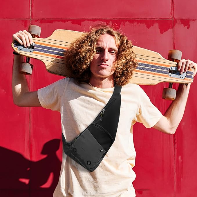 Peicees Waterproof Sling Bag Crossbody Bag For Men Slim Chest Backpack Man Purse Small Shoulder Bag For Travel Hiking