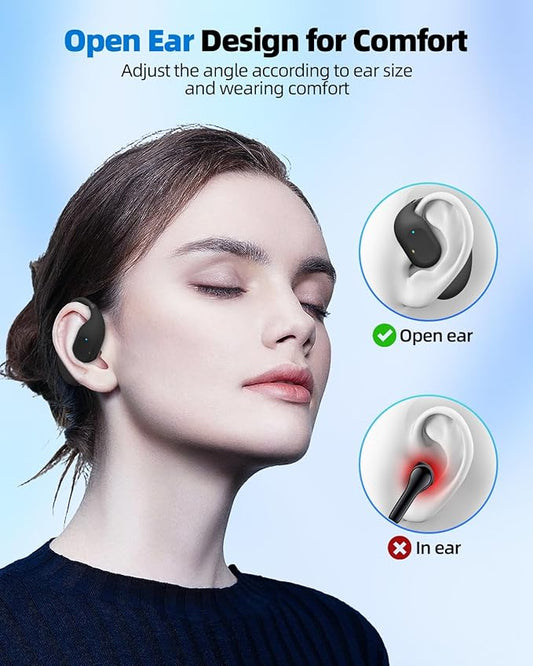 Open Ear Headphones, Wireless Earbuds with Microphone, Bluetooth 5.3 Headphones with Lightweight Design, 36H Playtime, Clear Calls, Touch Control Earphones for Cycling, Running, Workout, Black