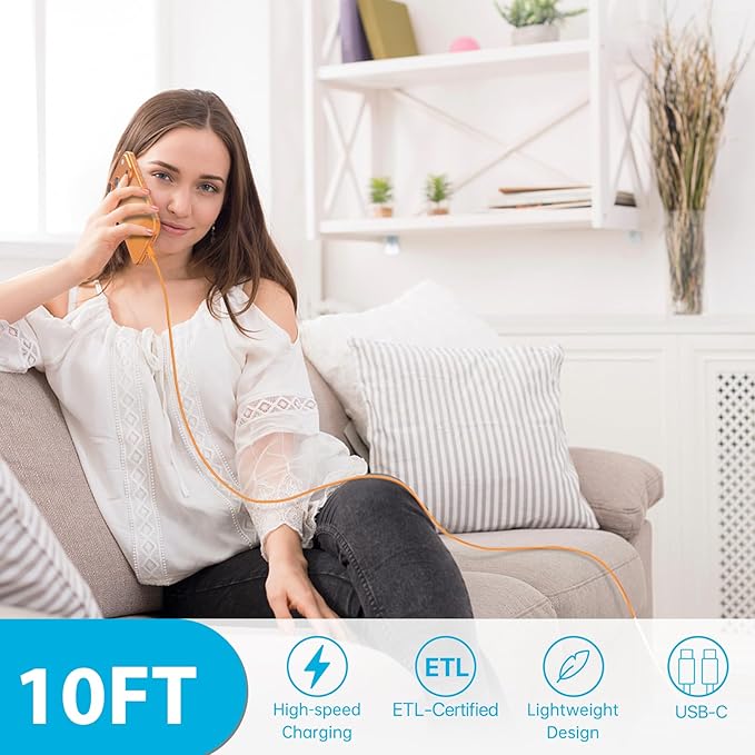 Phone 17 16 15 Charger Fast Charging,30W USB C Phone 17 16 15 Pro Max Charger Block & 10FT Long Type C Cable Cord for i.Phone 17/17 Air/17 Pro/17 Pro Max/16/16 Pro Max/15/15 Pro Max,Orange