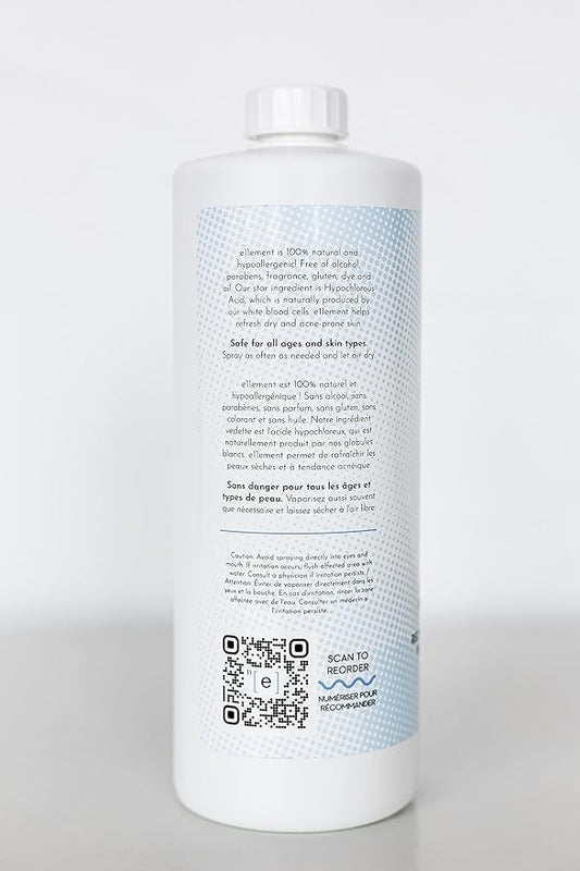 Hypochlorous Acid Spray - 1 L Refill – Acne Prone Skin – Eczema - Tattoo Aftercare – Piercing Aftercare – Saline Toner – Facial Cleanser – Lash Cleanser - All Natural Face and Skin Spray - e11ement