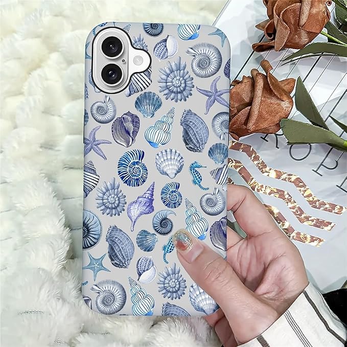 Case for iPhone 16 Plus,Summer Beachy Seashell for Woman Men Full Body Protective Cover Shockproof 2 in 1 Silicone + Hard PC Case for iPhone 16 Plus