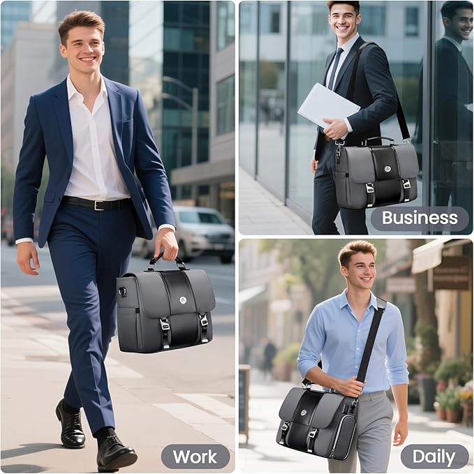 MATEIN Messenger Bag for Work with Cooler, Stylish PU Leather 15.6 Inch Men's Laptop Bag Briefcase with USB Charging Port, Waterproof Business Computer Crossbody Shoulder Satchel for Office Commuting