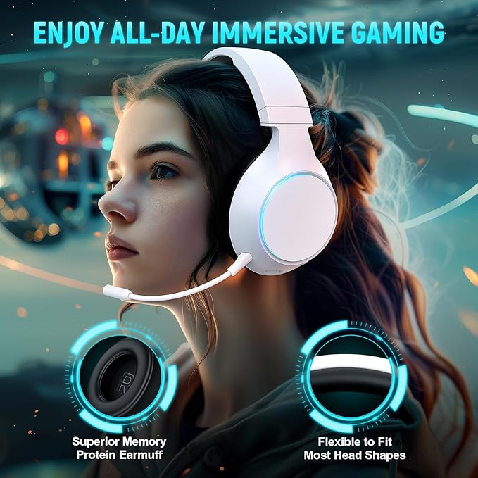 TA4000 2.4GHz/Bluetooth 5.3 Wireless Gaming Headset for PC, PS5, PS4 – Over-Ear Headphones with ENC Mic, 60H Playtime, 3.5mm Wired Mode, Compatible with Switch, Mac, Mobile & Controller