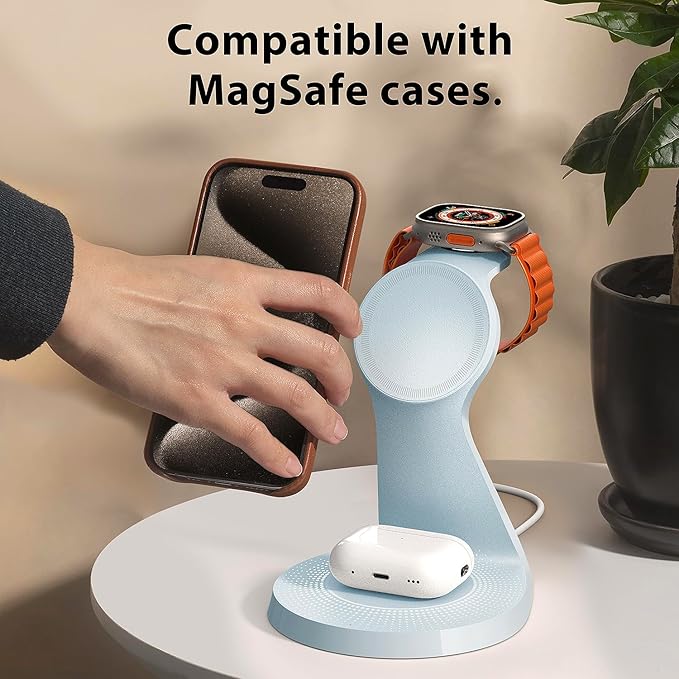 3 in 1 Charging Station for Apple Devices,Mag-Safe Charger Stand Fast Charging,Wireless Charger for iPhone 16/15/14/13/12 Series,& AirPods,& iWatch(USB Charger Included)