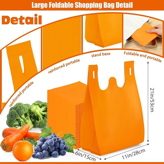 Windyun Large Grocery T-shirt Bags Bulk Reusable Non Woven Shopping Bag Foldable Gift Tote with Handle, 21x11x6 Inch
