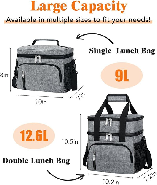 Lunch Box for Men, Double Insulated Lunch Bag Reusable Leakproof Cooler Bag Portable Picnic Food Bag, Adult Lunch Tote Lunch Bag for Work, Construction Worker, Truck Driver,Beach-Grey