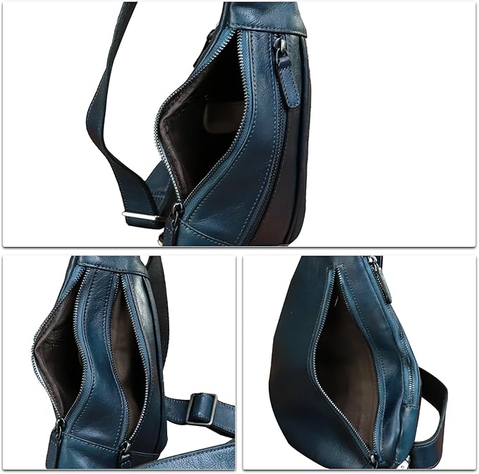 LRTO Genuine Leather Sling Bag for Men and Women Vintage Real Leather Crossbody Chest Bags Backpack Purse for Travel Hiking