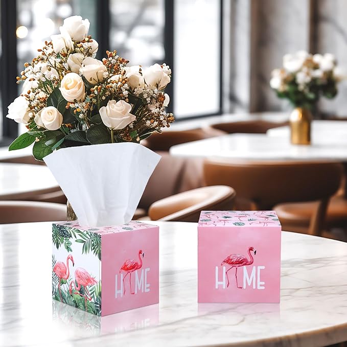 12 Pack Summer Flamingo Facial Tissues Cube Face Boxes 600 Sheets 3 Ply Small Pink Flamingo Square Tissues Bulk for Summer Tropical Hawaii Car Bedroom Party Supplies