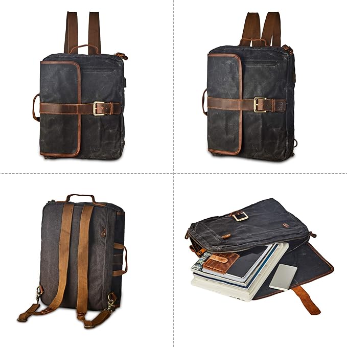 Vintage Waterproof Waxed Canvas Convertible Laptop Messenger Backpack Rucksack For Men Women