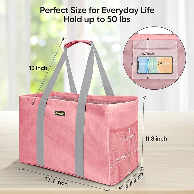 BALEINE Soft 9 Gallon Extra Large Utility Tote, Foldable Reusable Storage Bag (Peach Pink)