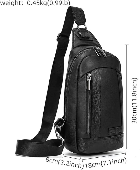 Genuine Leather Sling Bag Multi-pocket Chest Bag for Men Hiking Travel Daypack